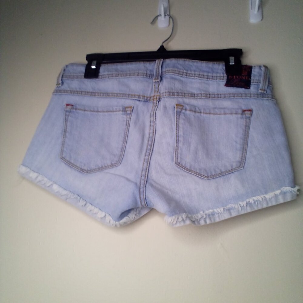 Stone Love Blue Jeans Shorts Juniors 9 Cheeky Light Wash Blue - Picture 9 of 14